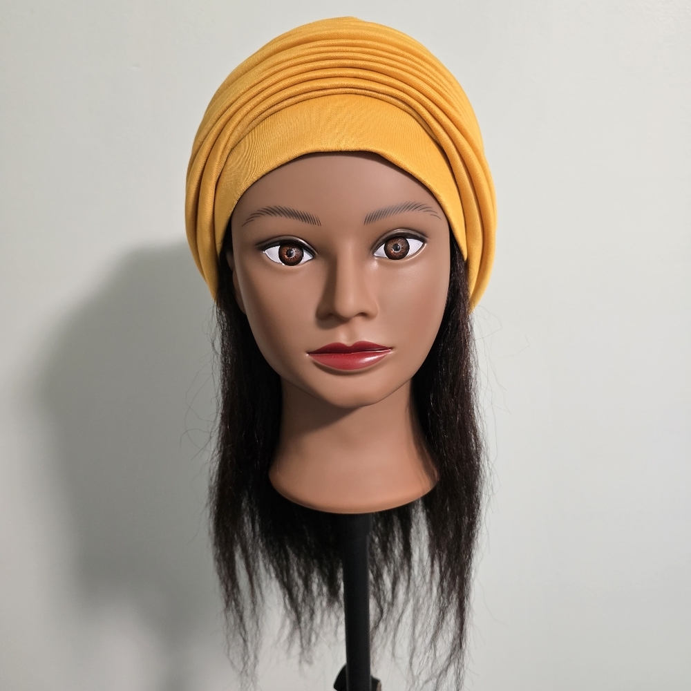 Handmade Pre-styled African Head Wrap, Yellow
